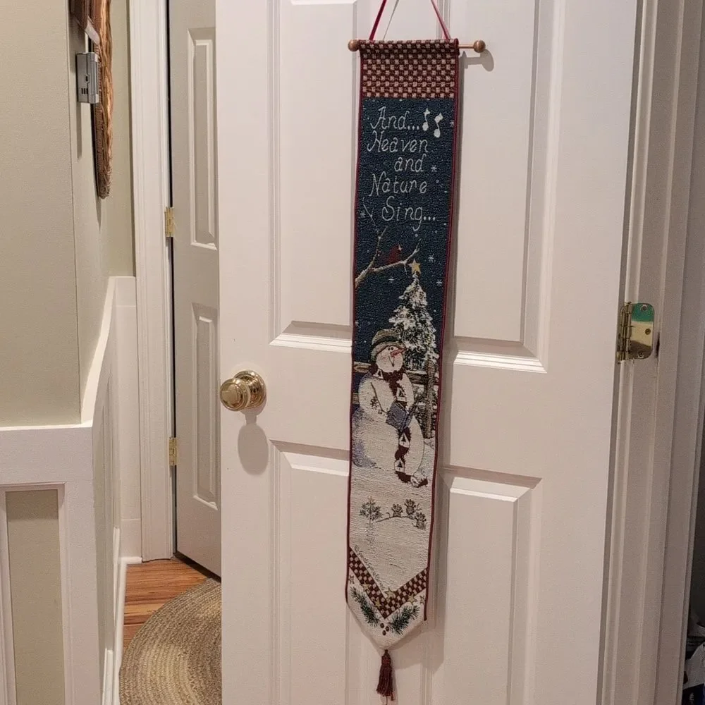Snowman Christmas Tapestry Wall Hanging Bell Pull Signed By Sandi Gore Evans